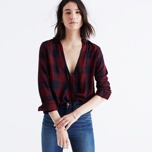 Madewell wrap front buffalo plaid blouse